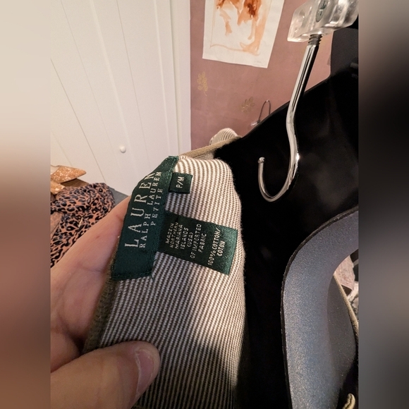 Lauren Ralph Lauren Green Stripes T-shirt size Petite Medium 100% cotton - Picture 2 of 10